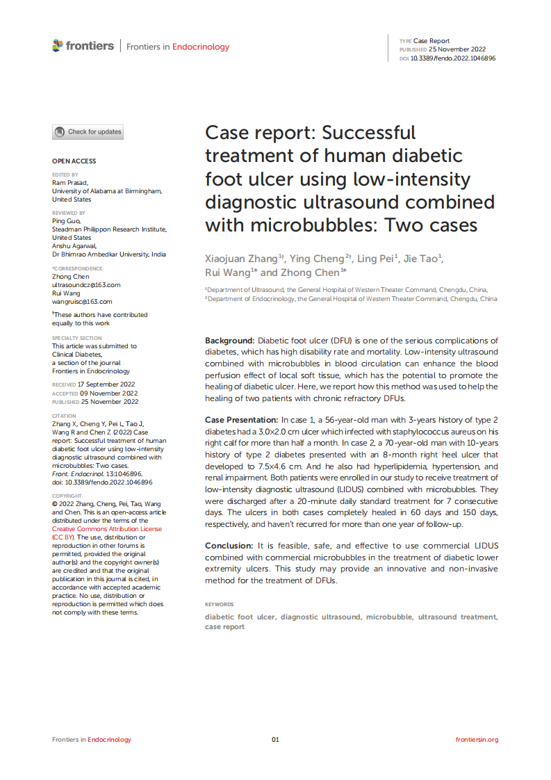 Case report-Successful treatment of human diabetic foot ulcer using low-intensity diagnostic ultrasound combined with microbubbles-Two cases.pdf 第1页