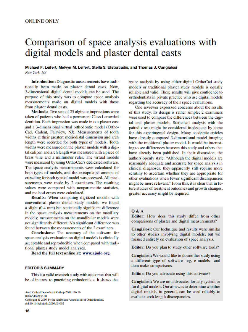Leifert_Editor's-Summary-and-Q&A-Comparison-of-space-analysis-evaluations-with-digital-models-and-plaster-dental-casts_2009.pdf 第1页