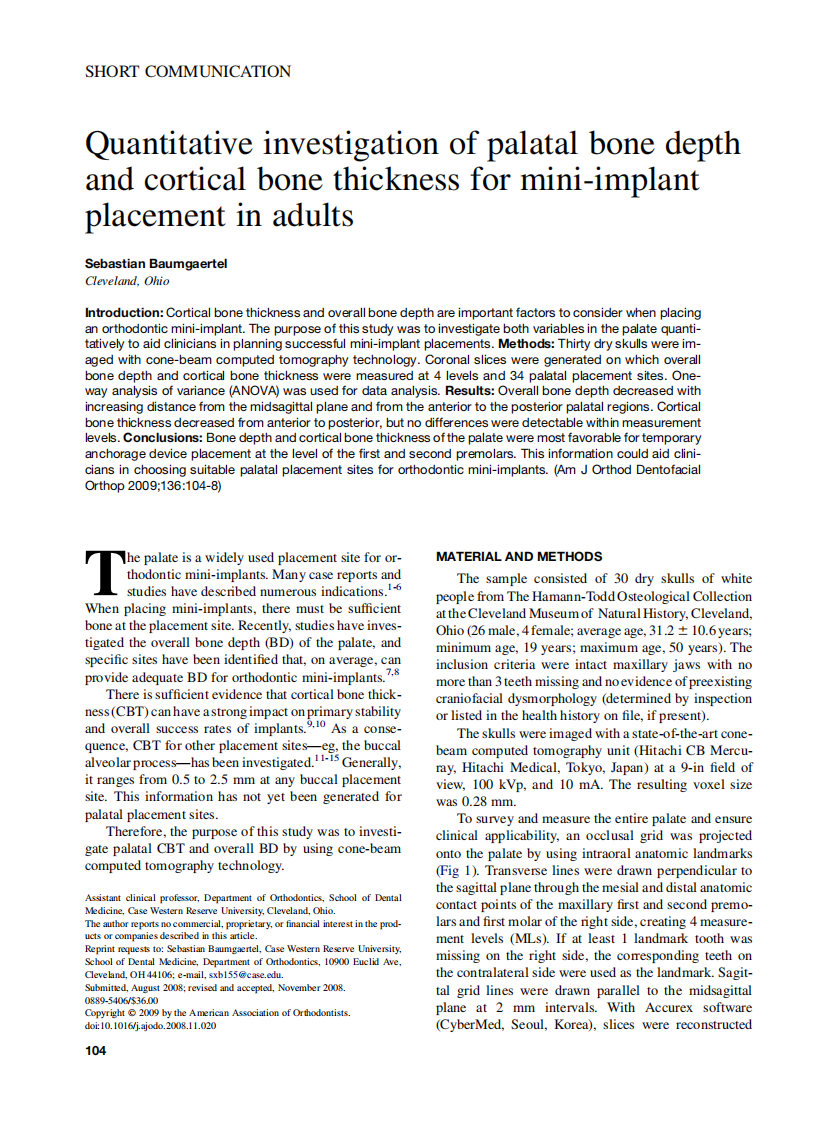 Baumgaertel_Quantitative-investigation-of-palatal-bone-depth-and-cortical-bone-thickness-for-mini-implant-placement-in-adults_2009.pdf 第1页