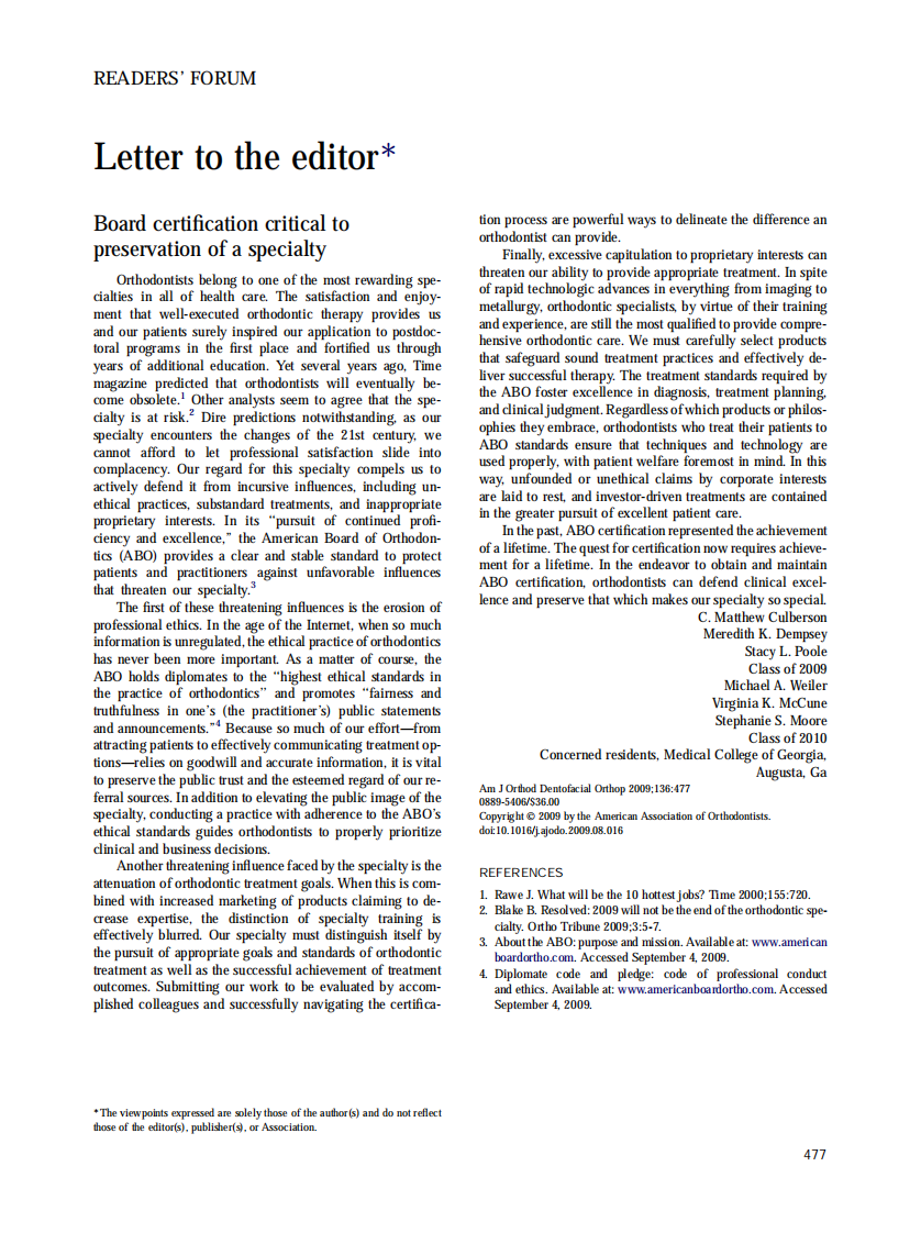 Culberson_2009_American-Journal-of-Orthodontics-and-Dentofacial-Orthopedics.pdf 第1页