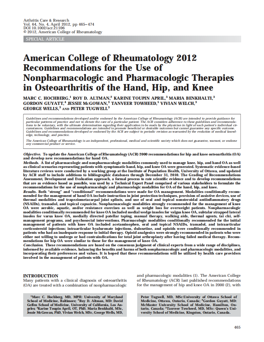 2012+ACR+关于手部、髋部和膝部骨关节炎的非药物和药物治疗的建议.pdf 第1页