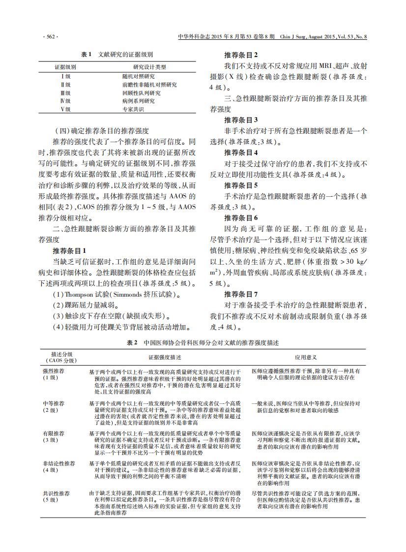 中国医师协会骨科医师分会循证临床诊疗指南：急性跟腱断裂循证临床诊疗指南.pdf 第2页