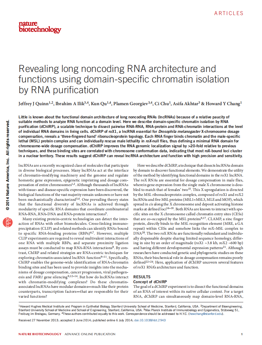 编码RNA Revealing long noncoding RNA architecture and functions using domain-specific chromatin isolation by RNA purification【bioworlde.com】.pdf 第1页